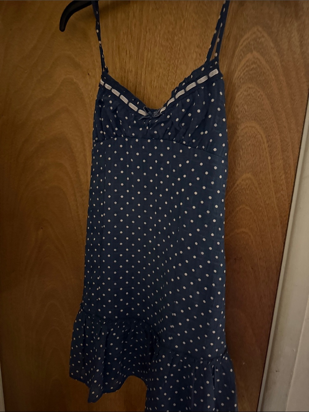 No Boundaries Navy and White Polka Dot Spaghetti Strap Dress